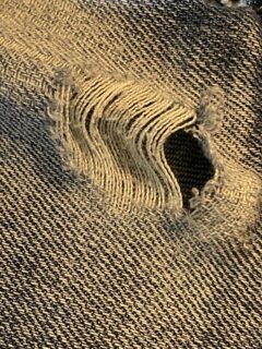 My favourite pair of very comfy jeans that I’ve love relaxing in at home have worn and ripped so a repair was needed. 
I put a cotton fabric square underneath and added some random stitches with some embroidery thread over the top. Hopefully they will last a bit longer. 
If it’s worth wearing it’s worth repairing. My new mantra!
#repair #denimrepair #mend #fabricmending #visiblemending